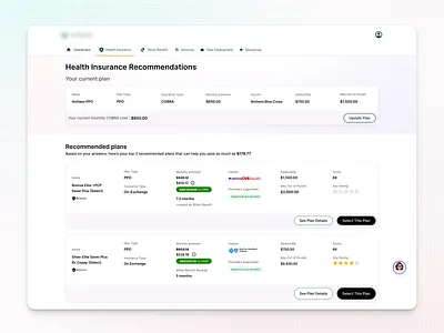 Health Insurance Dashboard UI clean ui dashboard ui enterprise saas health saas healthcare plan healthcare ui insurance modern saas recommendation saas design saas optimization saasfactor ux audit web app