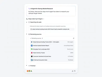 AI Agent Tracker action history activity log agent workflow ai ai agent ai agent tracker ai agents ai copilot ai interface ai research ai research log assistant b2b copilot dashboard log ui research saas startup ux pattern
