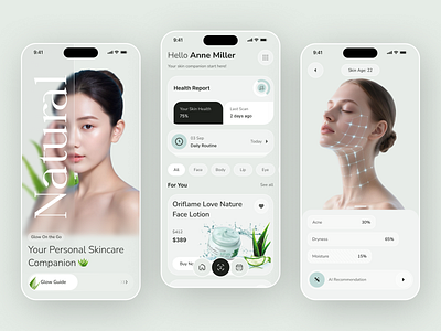 AI Skincare Mobile App ai skin scan app beauty app concept cosmetics app design ecommerce app makeup app minimal mobile app shopping app skin analysis skin health skin test skincare skincare app skincare app design