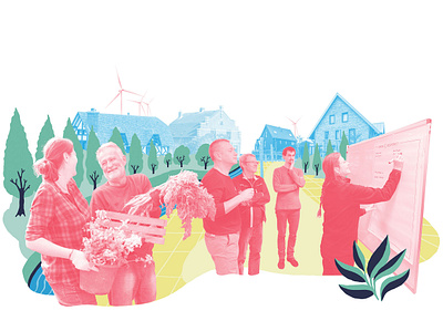 Agroforestry – Social Community community flat color illustration minimal vibrant