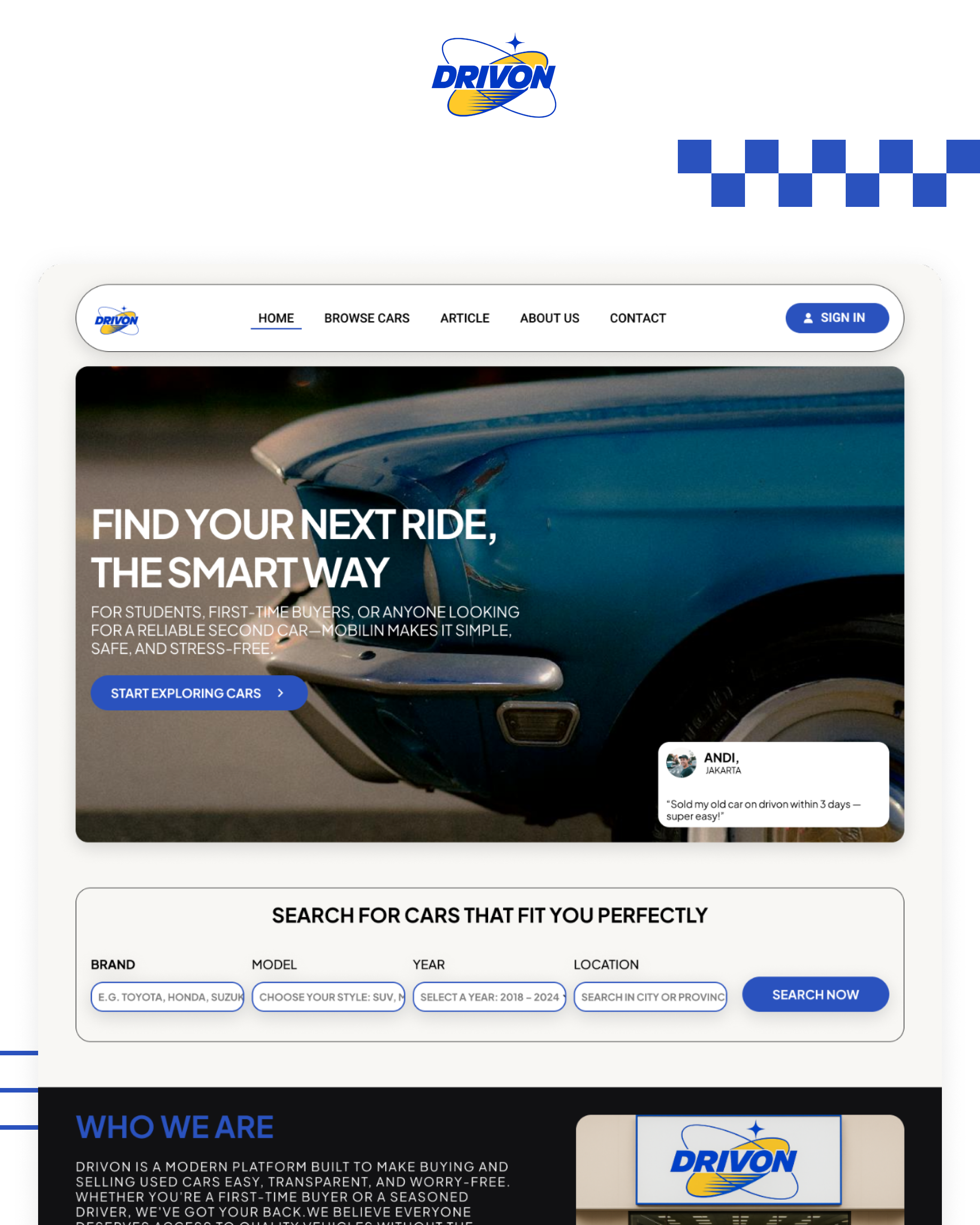 Drivon — A Modern Platform for Buying & Selling Cars 🚗✨ automotivedesign brandingdesign carmarketplace casestudy cleandesign creativeportfolio designinspiration dribbbleshowcase landingpage minimaldesign moderndesign retrodesign uidesign uiux uxdesign webdesign webui