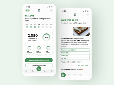 AI Calorie Counter Dashboard & Chat UI dailyui designchallenge