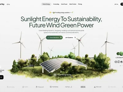 Eco-friendly solar website design. 3d ai animation branding design figma framer graphic design hero design light theme motion graphics solar energy solar website design ui uiux ux website design