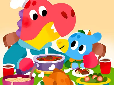 Little moments, big joys 💕 cute dino dinosaur family food gratitude illustration illustrator kid