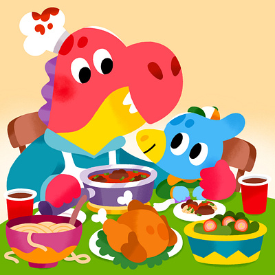Little moments, big joys 💕 cute dino dinosaur family food gratitude illustration illustrator kid