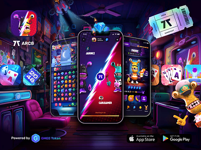 Arc8: blockchain arcade platform animation app branding crypto game design illustration ui ux web3