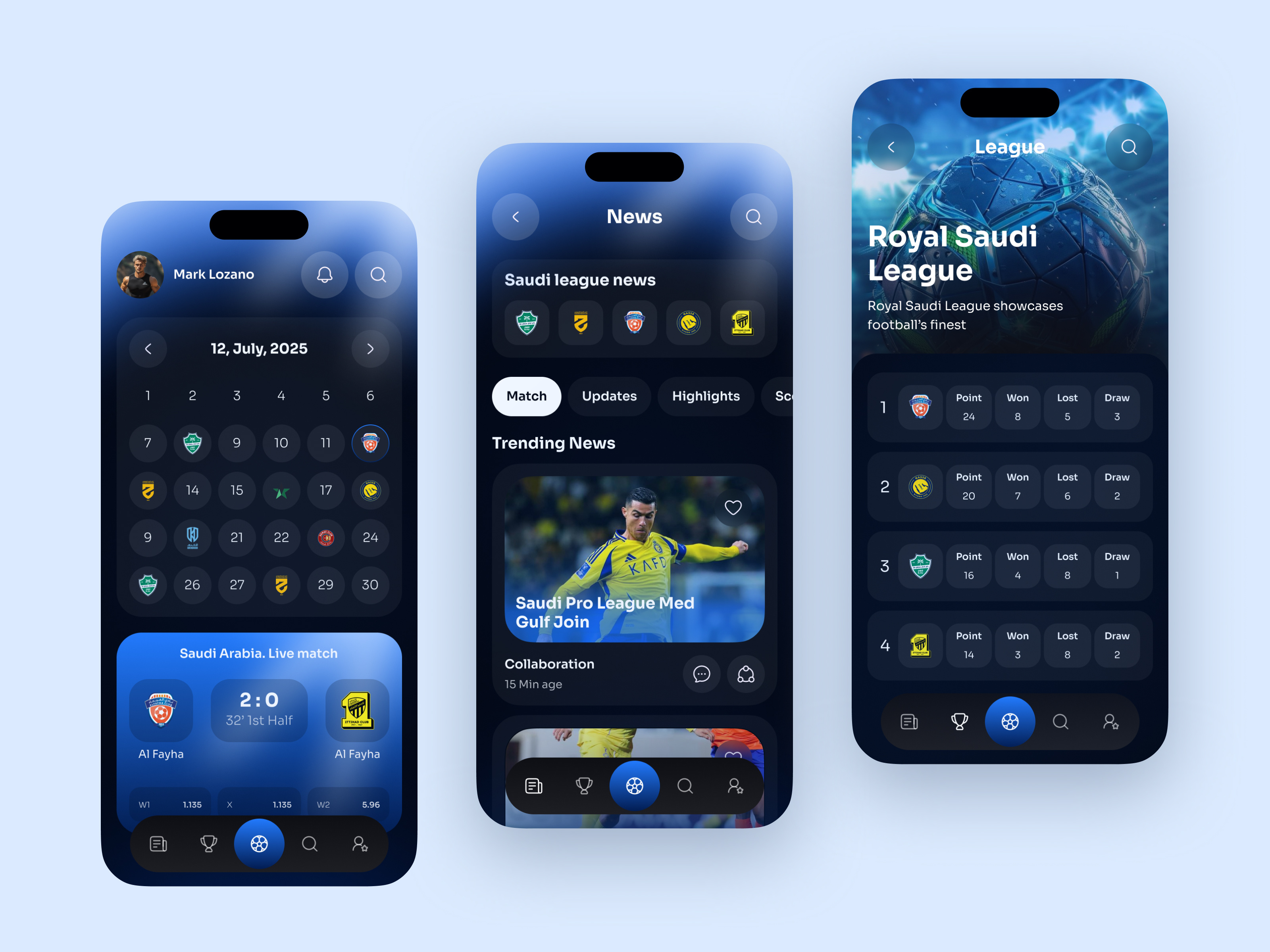 Example of Sports News —  Mobile App Concept