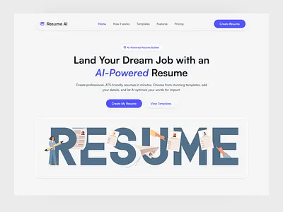 Resume AI – Landing Page Design ai landing page ai saas design hero section landing page resume landing page saas design saas landing page saas web app saas website design ui ux