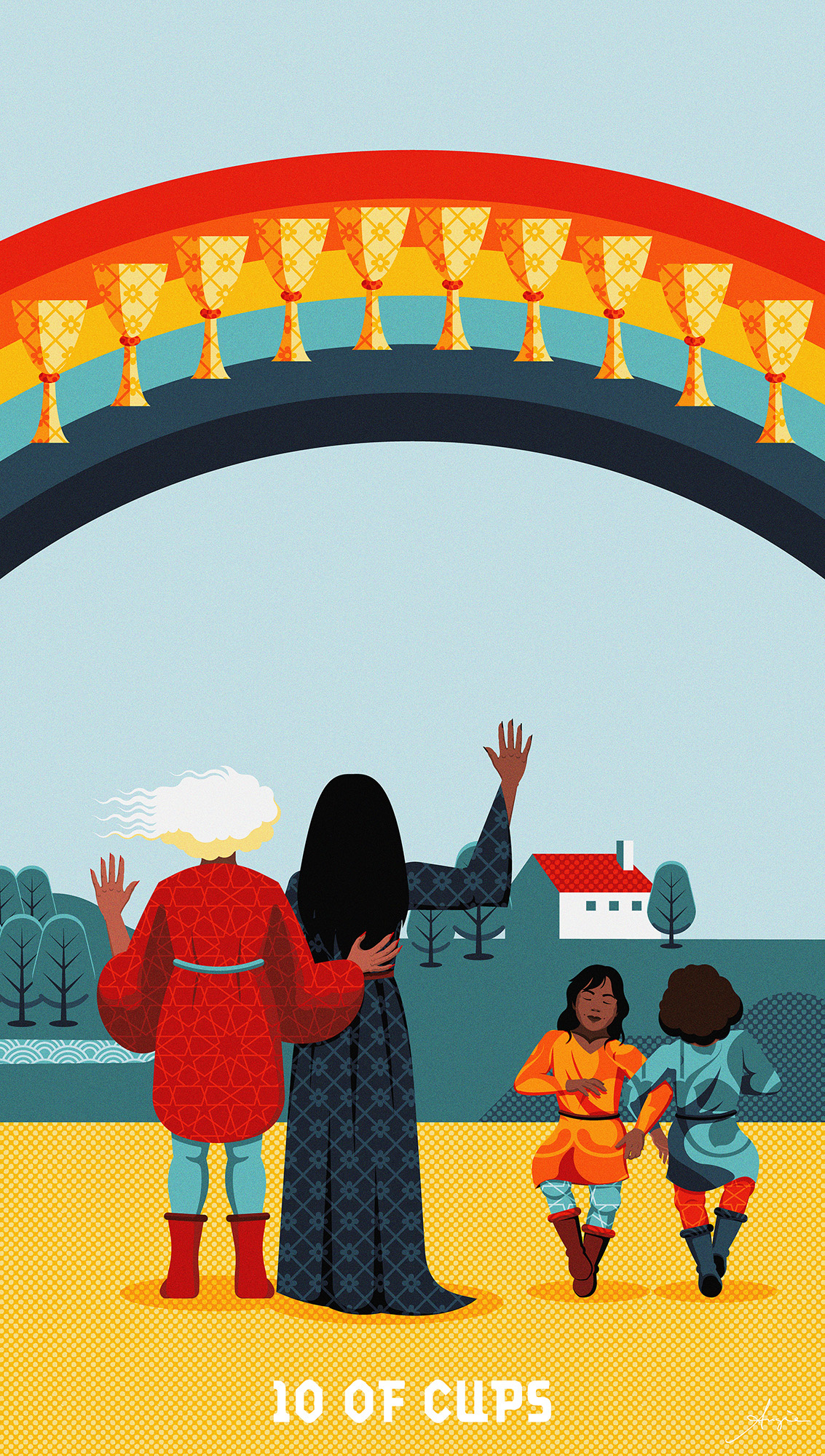 Arcana Minor - 10 of Cups 10 of cups adobe illustrator blue contrast daily art deck design flat design happiness illustration playing cards stylized tarot vector vector illustration wish fulfillment women