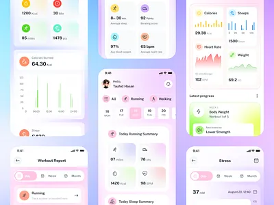 Fity – Fitness Tracking Mobile App Figma UI Kits app app connect figma fitness app fitness tracking heart rate tracking mobile app runing app smart watch tracking app tacking app ui design ui template walking