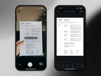 Scan & edit flow — Docscan android app camera clean design document editor inspiration ios minimal mobile app mobile design scanning toolbar ui ux