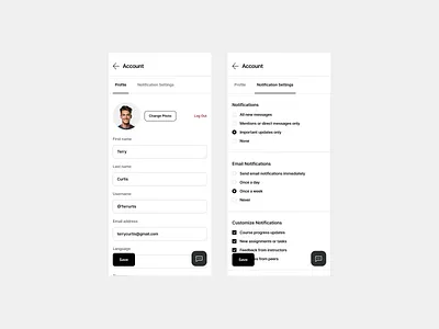 Spark profile responsive design app concept application design clean design dashboard ui light mode ui minimal ui mobile app mobile ui notification settings product design profile screen responsive design settings page ui design user experience user interface ux design web app
