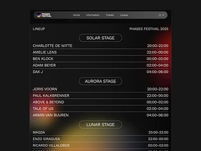 Music Festival website branding & design lineup aesthetic design figma glass gradient graphic design lineup minimal ui design ui ux web design website design
