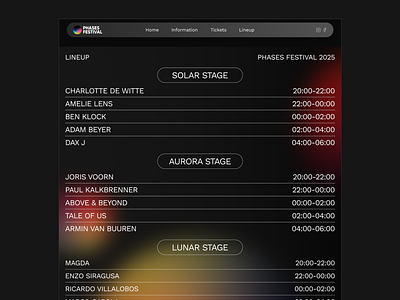 Music Festival website branding & design lineup aesthetic design figma glass gradient graphic design lineup minimal ui design ui ux web design website design