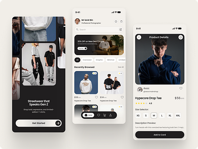 Streetwear Mobile App – Modern Fashion E-Commerce UI app concept clean interface clothing app ui clothing shop app dark mode ui e commerce app fashion app fashion e commerce fashion store app gen z fashion minimal mobile ui mobile app design mobile e commerce modern fashion ui product detail page retail app design shopping app ui streetwear design