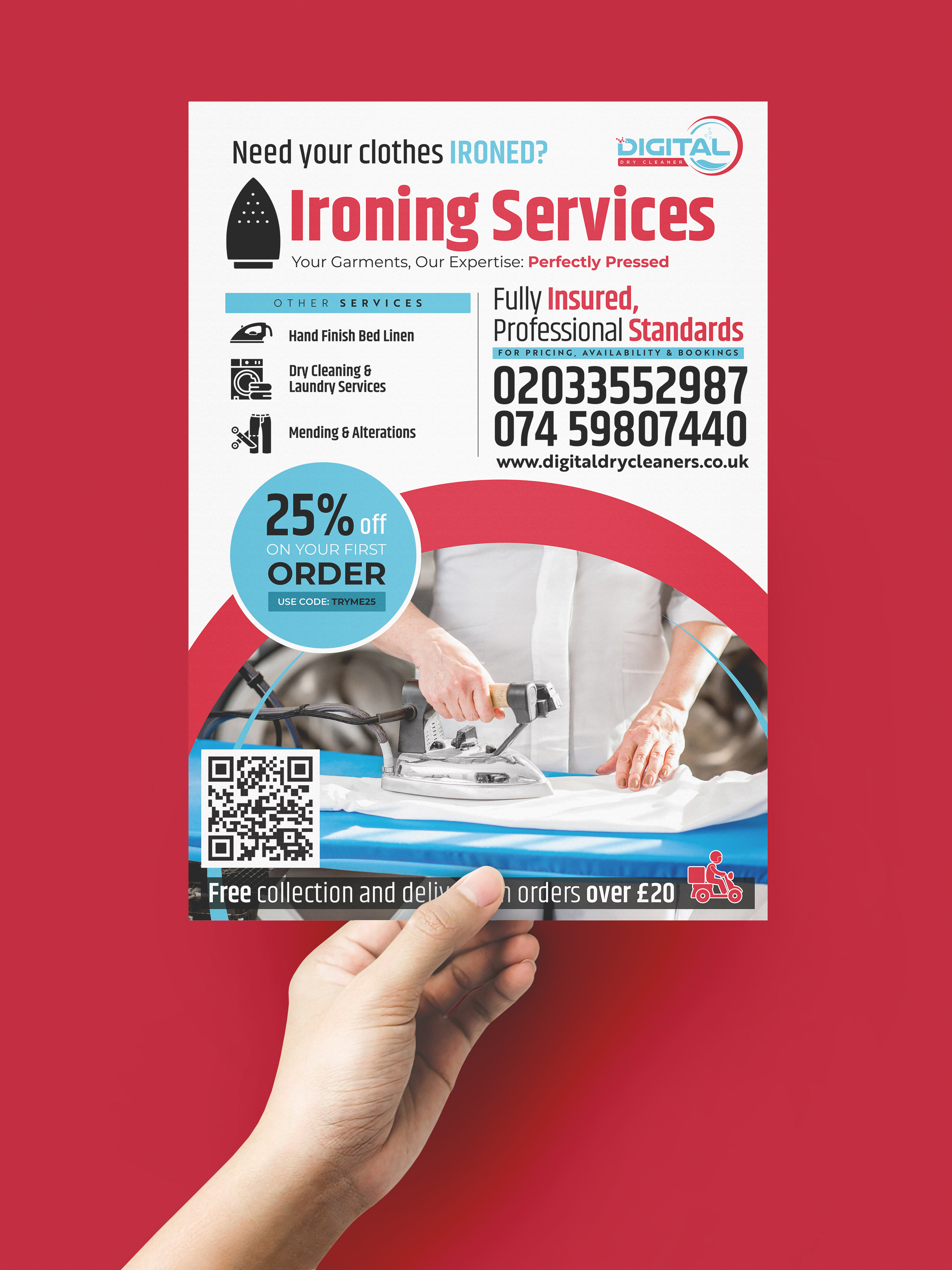 Flyer Design for Ironing, Laundry & Dry Cleaning Services print ready flyer design