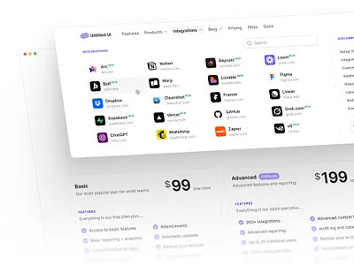 Integrations meganav — Untitled UI dropdown header nav mega nav meganav nav nav menu web design