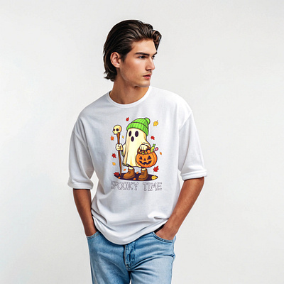 Spooky Time Ghost Trick-or-Treat Halloween T-Shirt Design trick or treat halloween tee