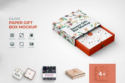 Square Paper Gift Box PSD Mockup mockup template packaging mockup paper box paper gift box mockup psd mockup realistic mockup
