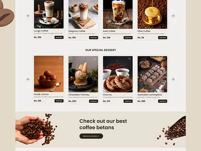 Coffee Landing Page Design branding cafe website coffee coffee website design desserts figma framer illustration landing page ui uiux web design website design