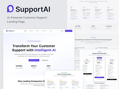 SupportAI – AI-Powered Customer Support ai app design creative creative design deasin design figma landing page minimal saas ui uiux ux web app web design