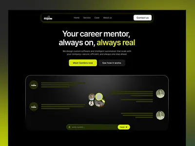 AI Career Mentorship Website Design ai assistance ai assistant ai career support ai chat ai landing page ai mentor ai powered ai powered landing career dark design hero ios landing page mentor support ui design uiux web design web designerr