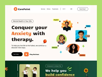 CarePoint - Therapy Platform Website anxiety relief clean design healthcare ui healthcare website landing page mental health modern ui therapy platform ui user friendly design ux web concept wellbeing wellness design