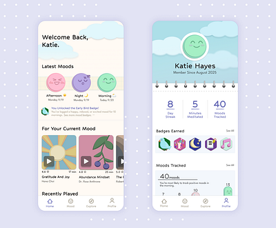 Mood-Tracking Meditation App app cute ui design graphic design meditation app mood tracker mood tracking ui ux