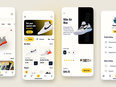 Ecommerce App Design app design e commerce e commerce app ecommerce ecommerce app ios mobile app mobile ecommerce nike nike shoes shoes shoes app shop shoping shopping cart sport store ui concept ui design