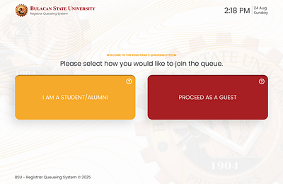 Bulacan State University Queueing System – Kiosk Experience design graphic design kiosk process processflow queue queueing ui uiux ux uxdesign website