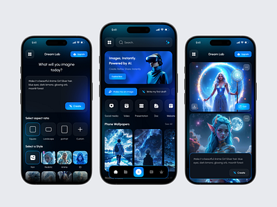 AI Images Generator Mobile App Design ai ai app ai image ai image generator ai mobile app ai technology app app design art ai art generator artifical intelegance dark mode generate with ai gradient image generator app interaction mobile app prompt to image text to image uiux
