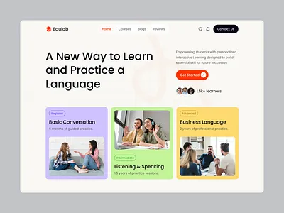 Language Learning Website Hero Section UI cleanui design edtech edtech design education platform education website elearning website landing page design language learning ui learning website minimal design modern design modern ui ui ui design uiux web design web ui