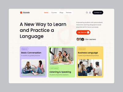 Language Learning Website Hero Section UI cleanui design edtech edtech design education platform education website elearning website landing page design language learning ui learning website minimal design modern design modern ui ui ui design uiux web design web ui