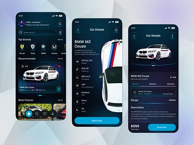 Car Rental Mobile app UI/UX appconcept apppresentation appuiux automotivedesign carapp carbookingapp carrentalapp carsharing darkmodeui design veli digitalproduct luxurycars minimaldesign mobileapp mobileappdesign productdesign rentalservice travelapp uidesign uxdesign