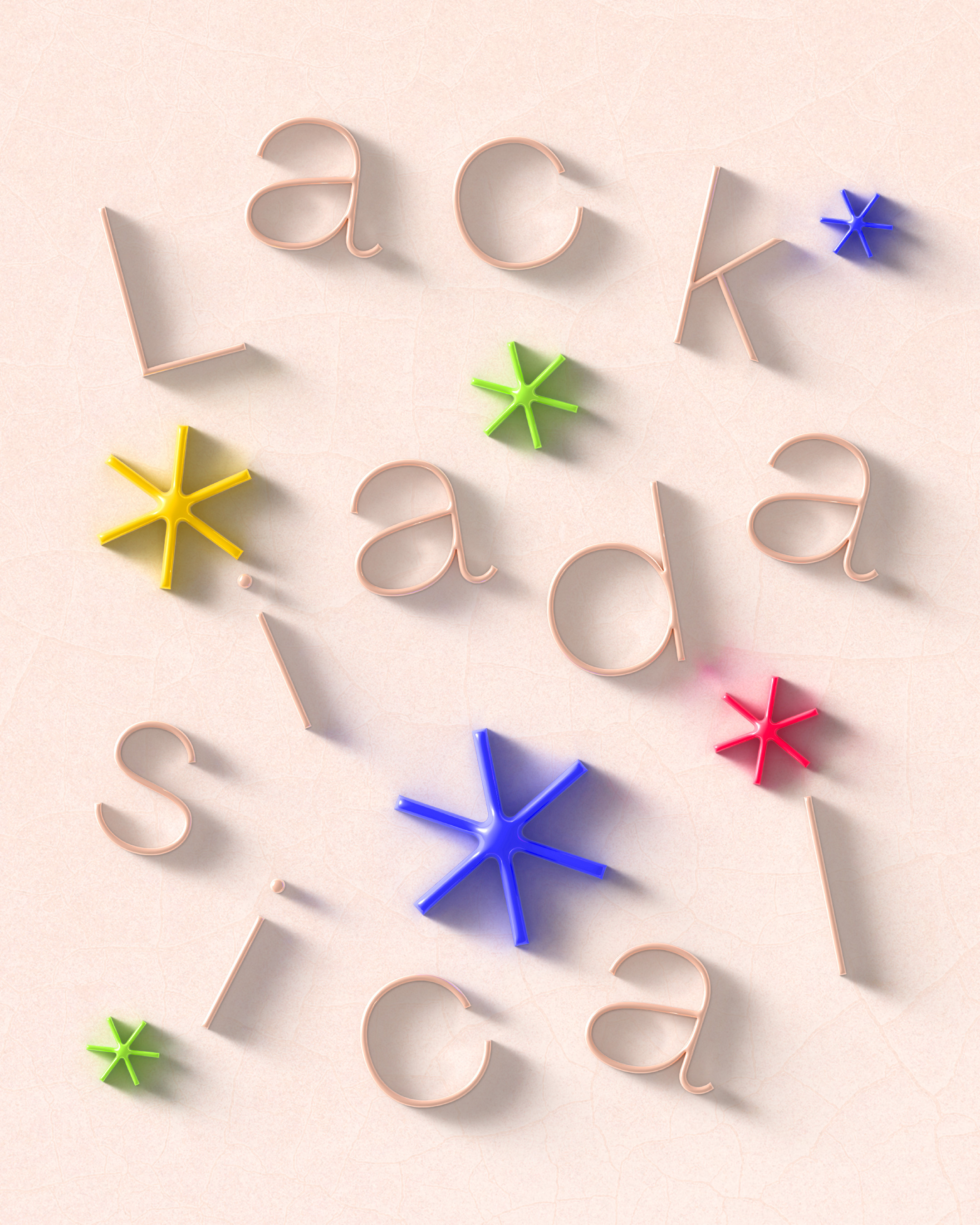 Lackadaisical 3d asterisk colourful fun graphic design lettering typography