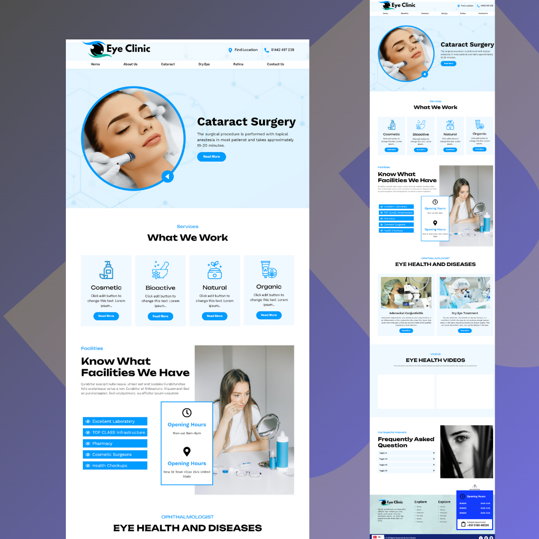 Eye clinic WordPress Elementor Website binate binatenoor branding elementor elementor pro elementor template elementor website motion graphics saimanoor techbinate ui web design website website banner website design website footer website header website landing page wordpress wordpress website