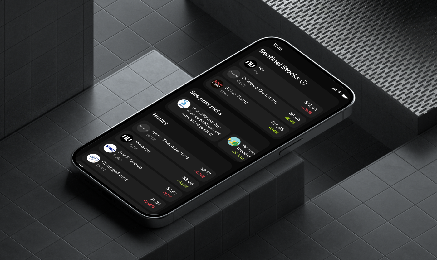 AI Consulting Sentinel Finance App ai app application chart color consulting develop finance fintech graphic design green invest palette stock stocks technology typography ui ux uxui