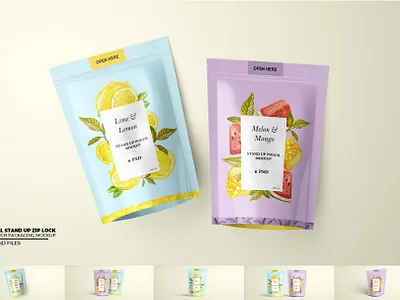 Tall Stand Up Zip Lock Pouch Mockup branding design fabric hand painted textures illustration logo mockup seamless textile print ui