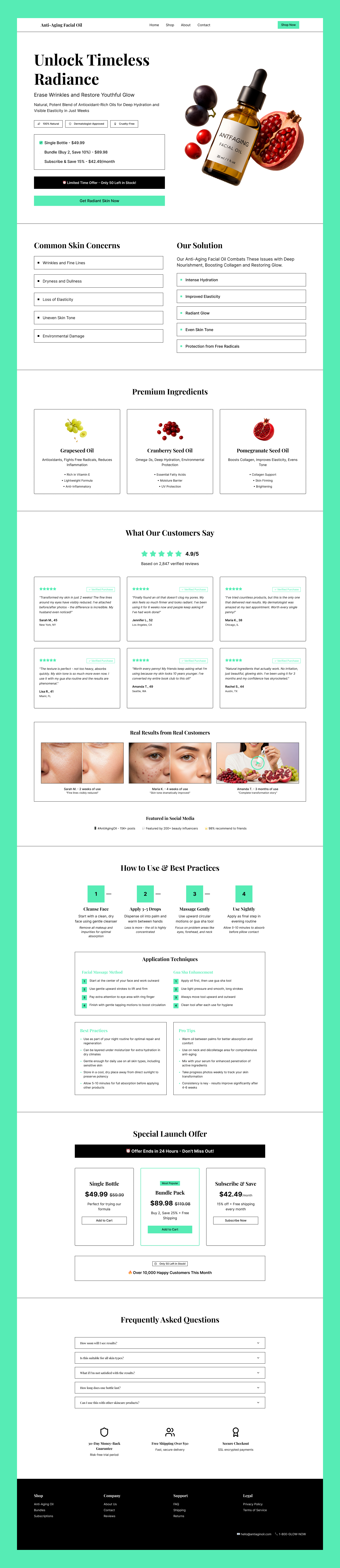 Anti-Aging Facial Oil design landing page minimal typography