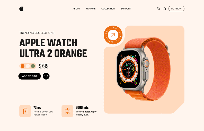 Apple Watch Ultra 2 – Animated Product Page | Orange Green White dribbbleshot