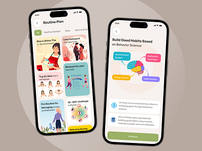 Routine & Habit Builder App ai mental health dailyhabits habittracker health assessment healthcare healthylifestyle lifestyleapp mental health mental health app mentalhealthapp mindfulness mobile mobile app mobileui mood tracker product design routinedesign selfcareapp uxdesign wellnessdesign
