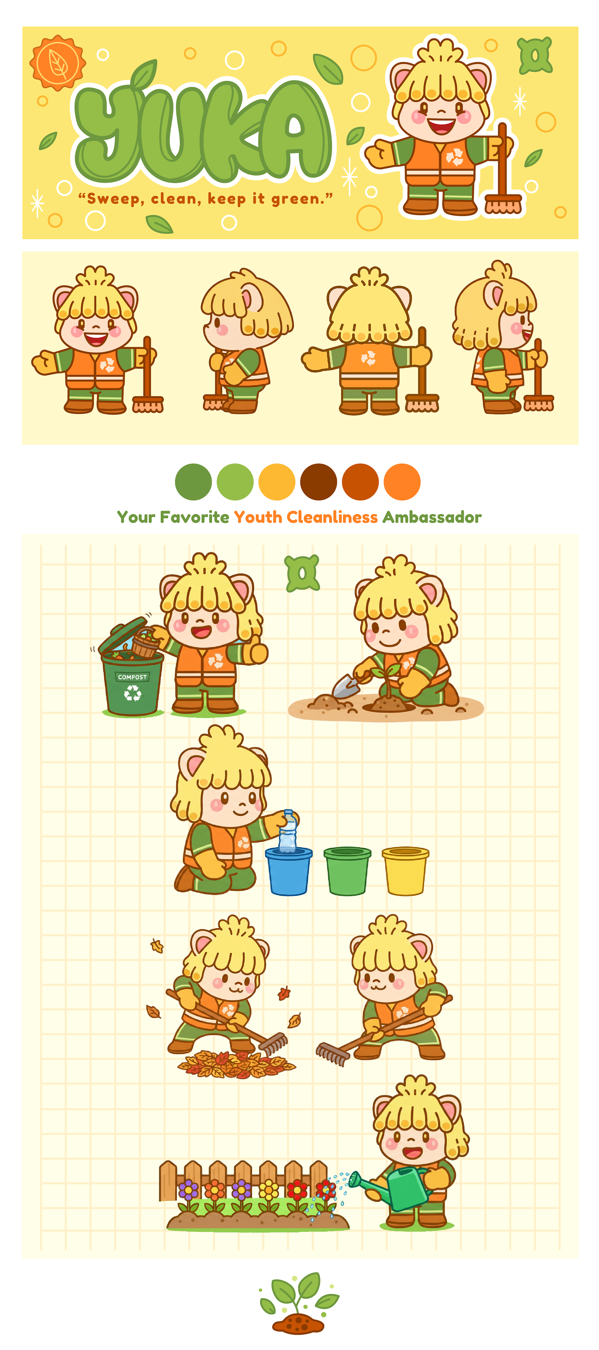 Yuka: Youth Cleanliness Ambassador 3d animal crossing animation branding graphic design kids logo motion graphics sustainability ui young youth