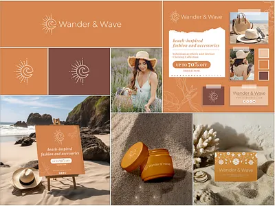Wander & Wave – Beach-Inspired Brand Identity boho design brand branding graphic design identity design lineartlogo logo logo design minimal minimalist logo naturalaesthetic