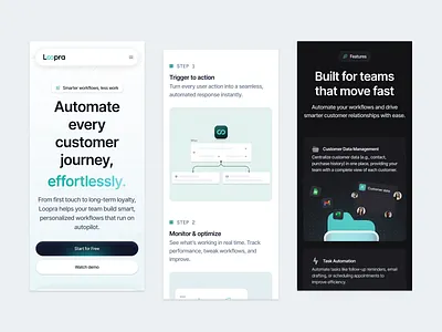 Loopra - CRM Customer Lifecycle Automation Mobile Responsive ai ai agent artificial intelligence automation b2b clean clean interface crm dipa inhouse futuristic minimalist mobile mobile responsive modern design saas startup ui uiux
