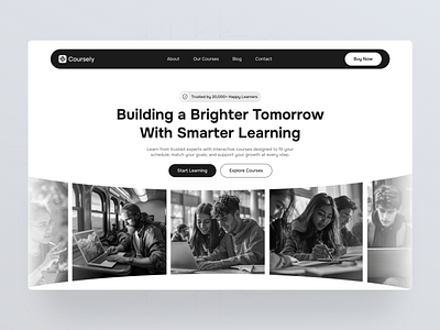 Coursely – E-Learning & Courses Web Design Concept 📚✨ academy website business website cleanui coaching website courses platform courses web creativeagency e learning education website hero section landing page modern design online learning responsive design startup design student platform training platform uiux web design