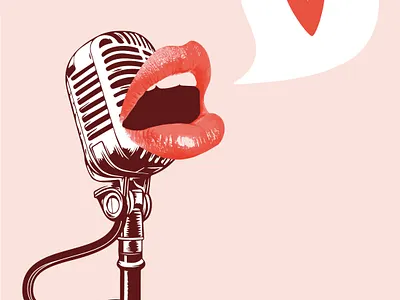 illustration of an open mouth on the vintage microphone adobe ilustrator art collage illustration microphone vector
