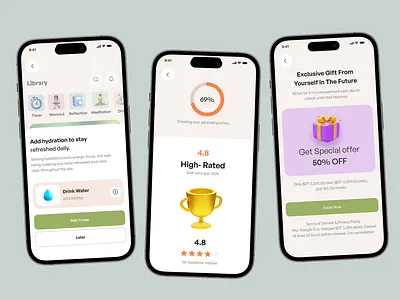 Wellio – Your Daily Wellness Companion dailyhabits iosdesign lifestyleapp mental mental ai app mental health mental ui minimal mobileapp mobiledesign mood tracker software template