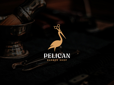 Pelican Bird and Scissor combination logo barber logo logo design logo for sale pelican bird salon logo scissor logo