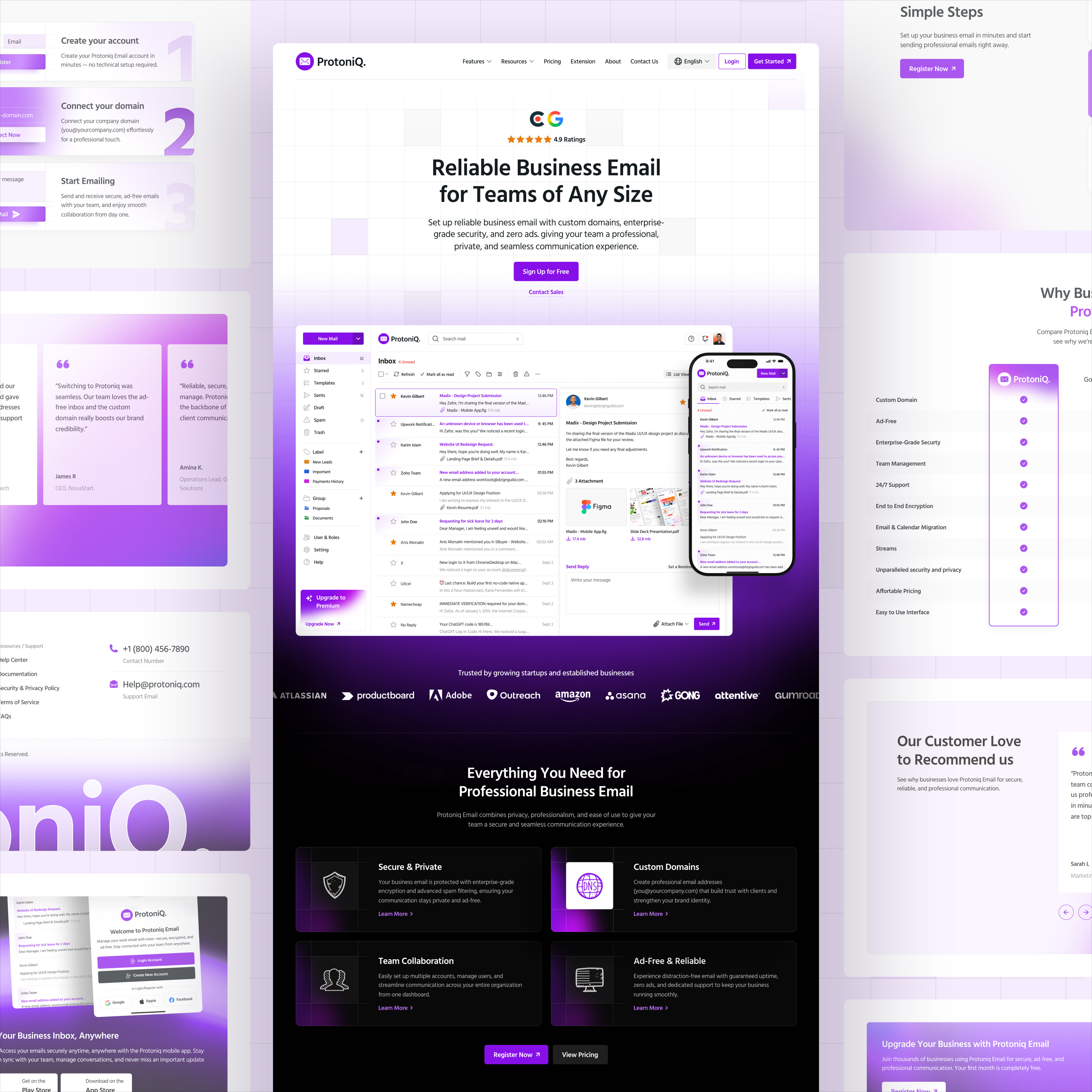 ProtoniQ - Saas Website Case Study dashbaord ui designerzafor dzign guild email dashboard landing page ui mail management dashboard mail mobile app protoniq saas website case study ui design