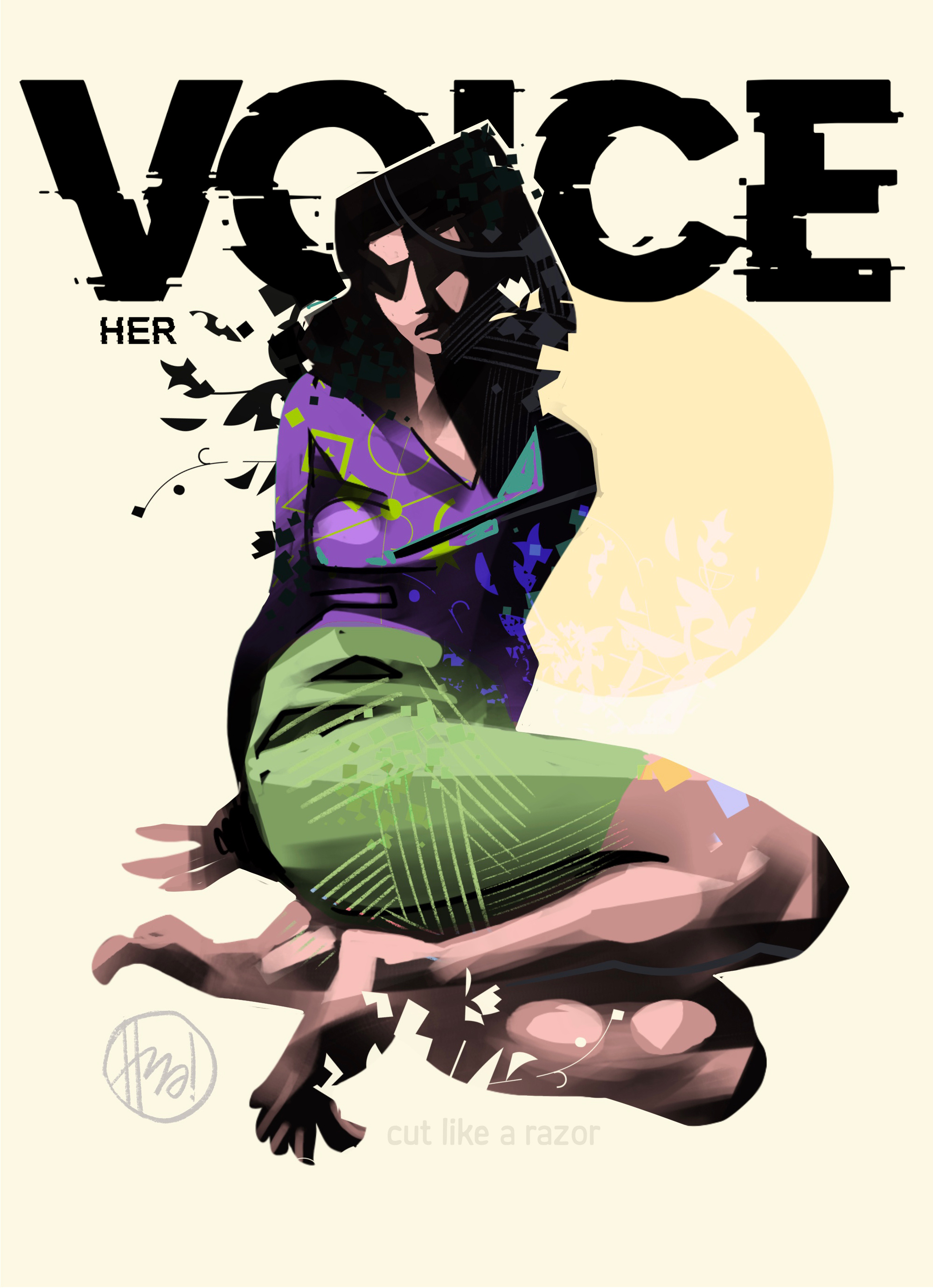 Her Voice (cut like a razor) cover edgy glitch illustration lifestyle poster silhouette